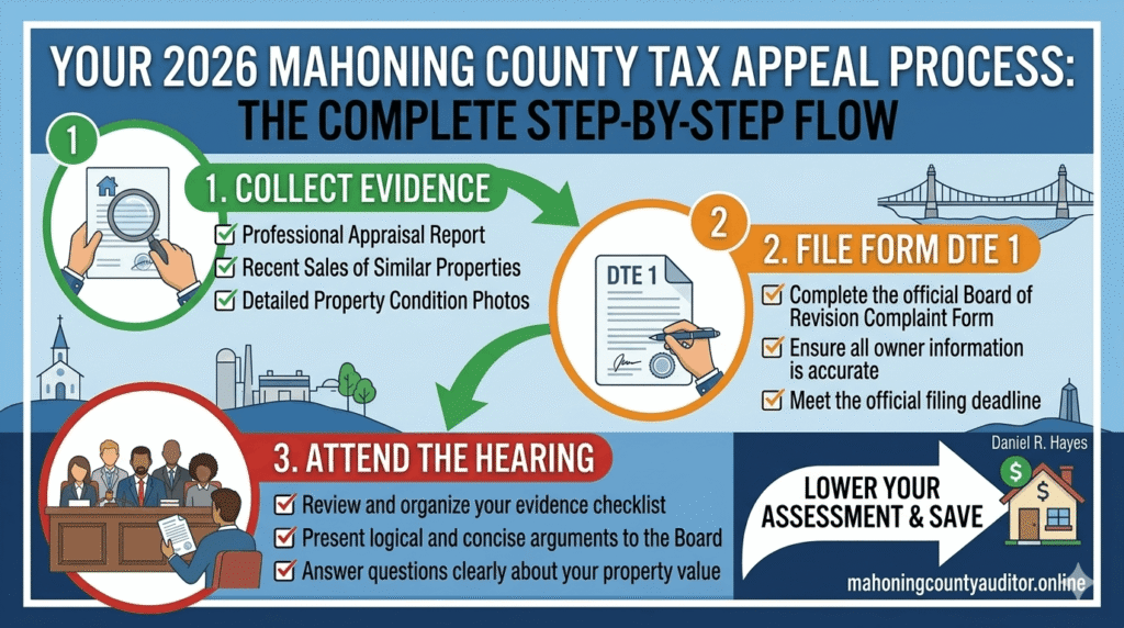 Complete step-by-step flow for Mahoning County tax appeal 2026.
